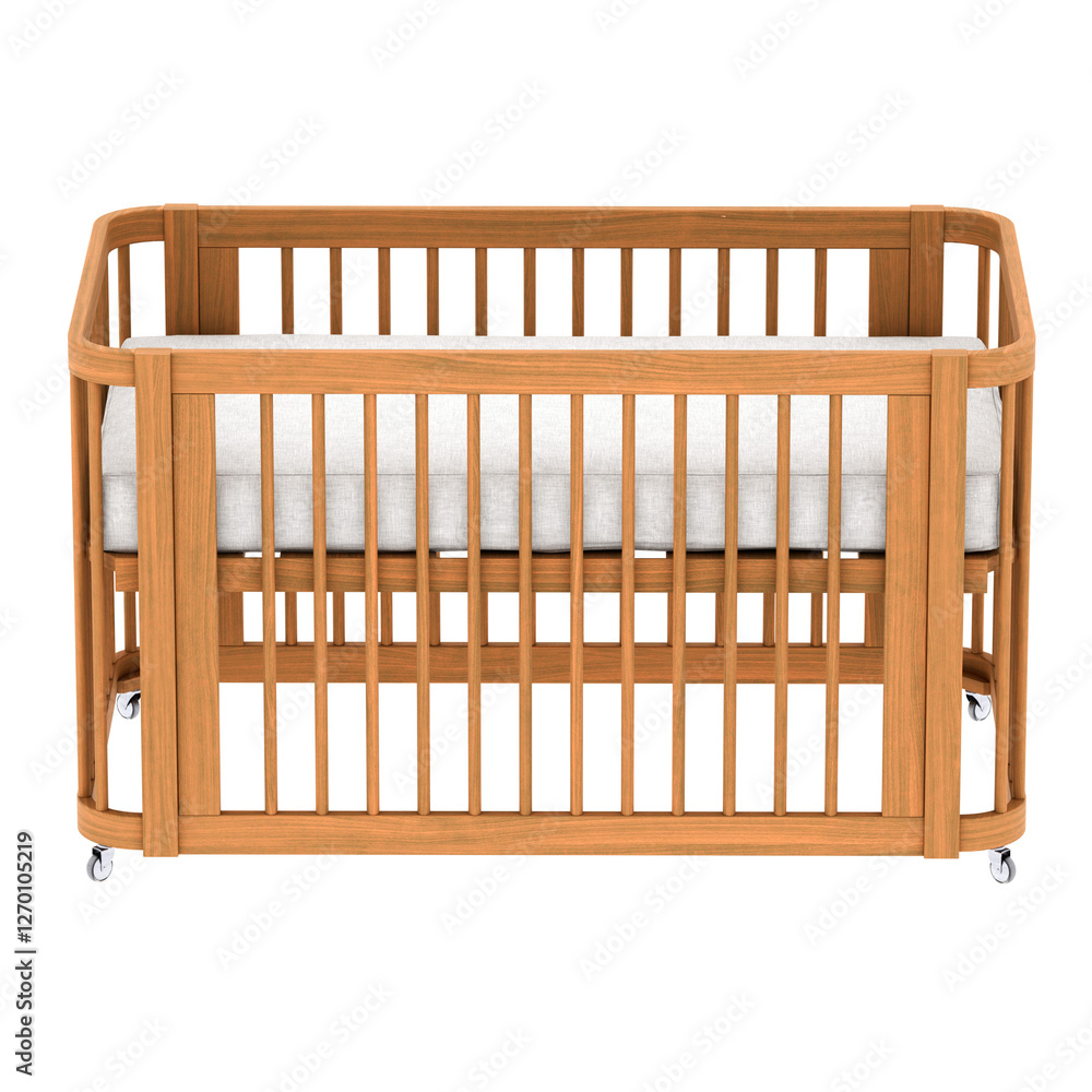 3d render wooden baby crib with wheels with transparent background 3d render wooden baby crib with wheels with transparent background