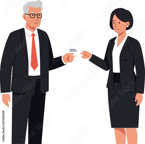 Business people exchanging a card in flat vector art style