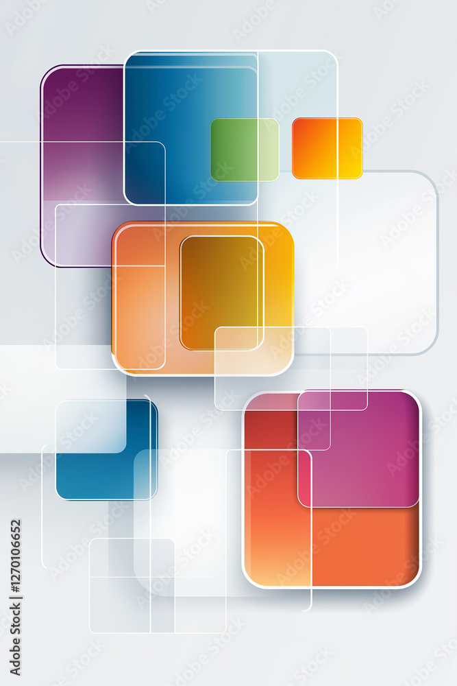 Colorful abstract background showing overlapping rounded squares with transparency effects