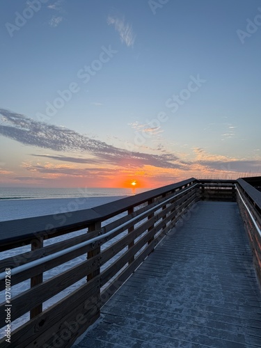 Miramar Beach Florida public beach access with sunset over the Gulf of Mexico 
