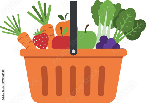 Fresh vegetables and fruits in a colorful shopping basket vector illustration