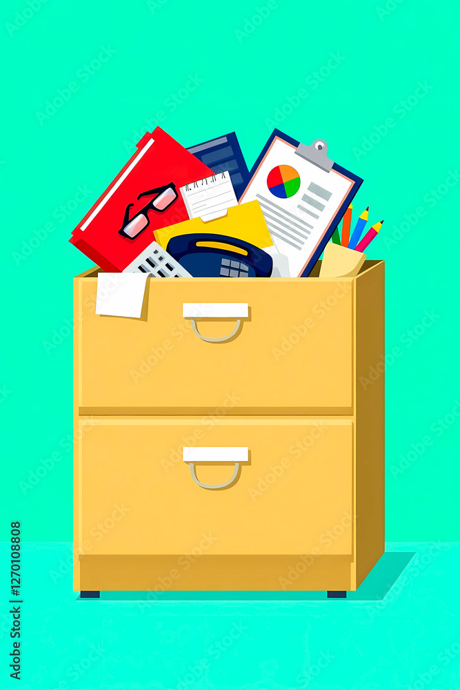 overfilled two-drawer filing cabinet with office supplies overfilled two-drawer filing cabinet with office supplies