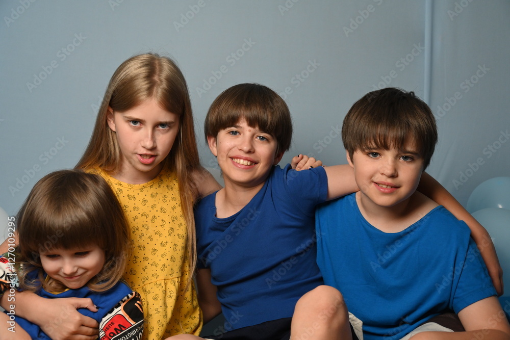 beautiful children on blue background beautiful children on blue background