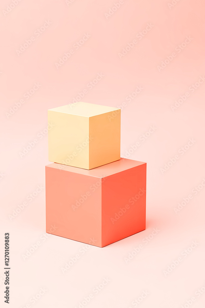 Obraz premium two pastel cubes on a pink background