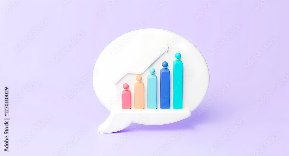 upward-trending bar graph of pastel-colored 3d figures inside a speech bubble symbolizes growth and progress upward-trending bar graph of pastel-colored 3d figures inside a speech bubble symbolizes growth and progress