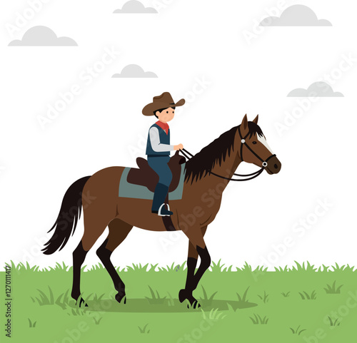 Cowboy riding a horse in a flat style vector illustration