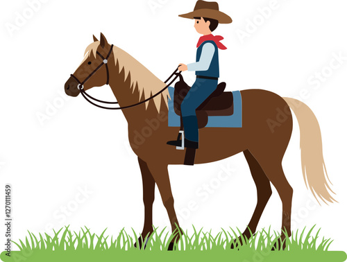 Cowboy riding a horse in flat design vector art style vector illustration