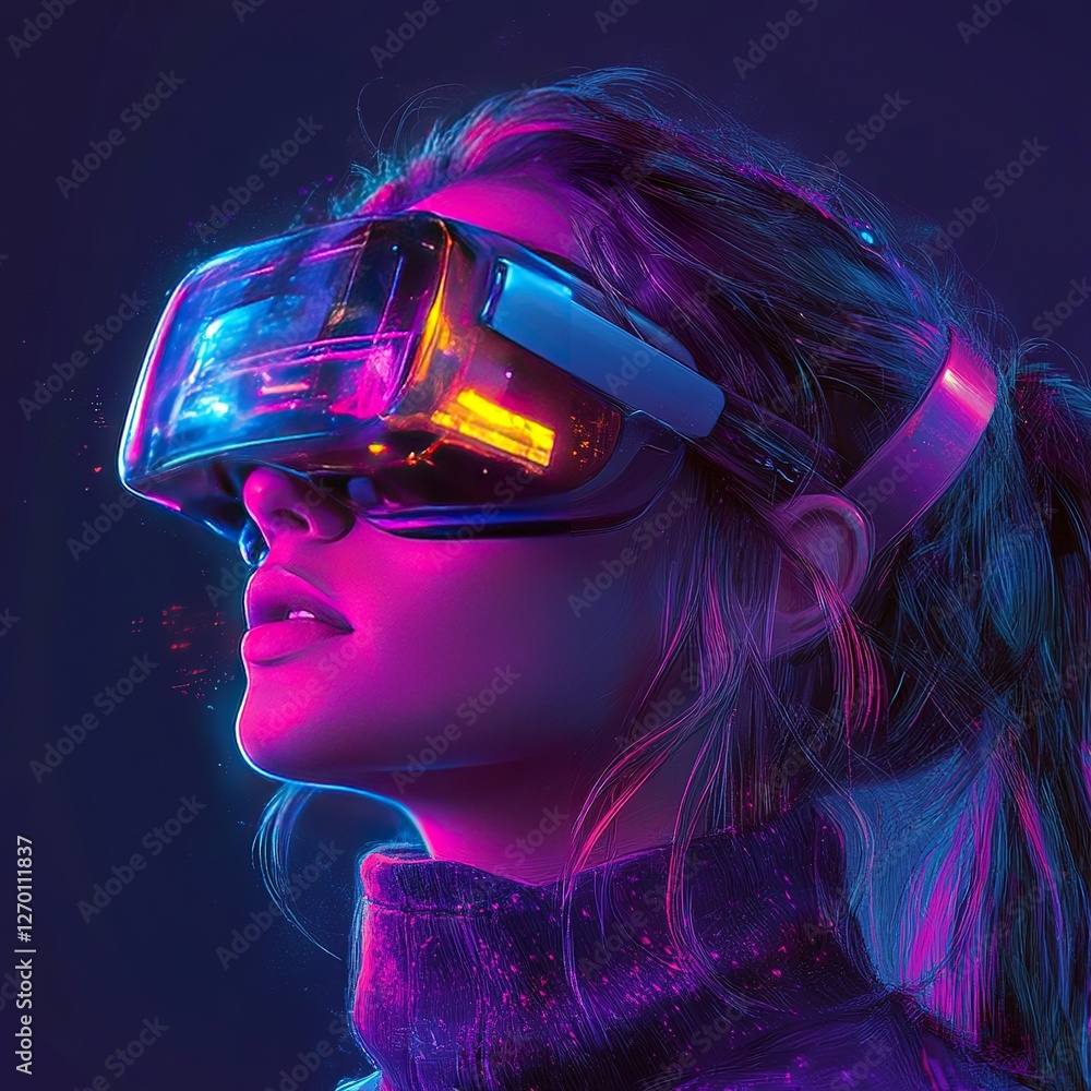 Virtual reality experience futuristic city digital art neon atmosphere close-up immersive technology Virtual reality experience futuristic city digital art neon atmosphere close-up immersive technology