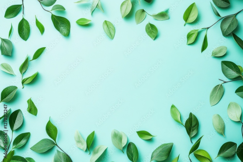 green leaves frame with mint background green leaves frame with mint background