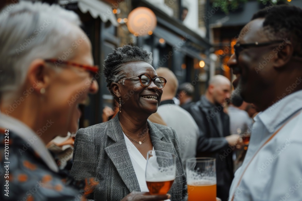 Group of friends having fun together in the city. Cheerful african american man and woman drinking beer in the city. Group of friends having fun together in the city. Cheerful african american man and woman drinking beer in the city.