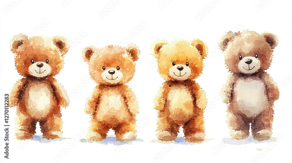 Cute teddy bears collection studio illustration soft toy front view adorable companions Cute teddy bears collection studio illustration soft toy front view adorable companions