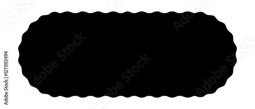 Oval rectangle with wavy edges. Rectangular shape with undulated borders. Empty box, speech bubble, text balloon, sticker, tag or label template isolated on white background. Vector illustration.