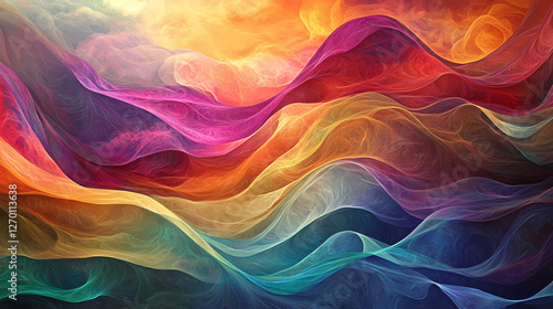 Artistic depiction of energy cycling in a harmonic oscillator, colorful waveforms, simple harmonic motion, oscillatory physics. Harmonic Energy Constructs. Illustration