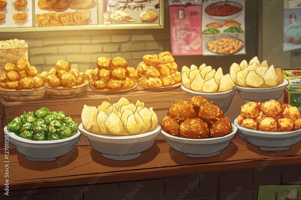 bread and buns with baked potatoes in bowls bread and buns with baked potatoes in bowls