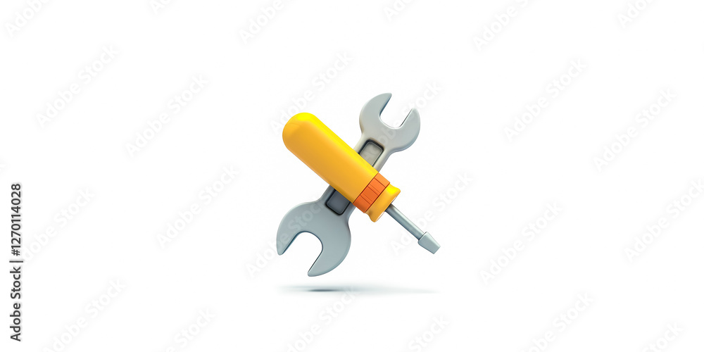 3d model of a yellow screwdriver and a silver wrench 3d model of a yellow screwdriver and a silver wrench