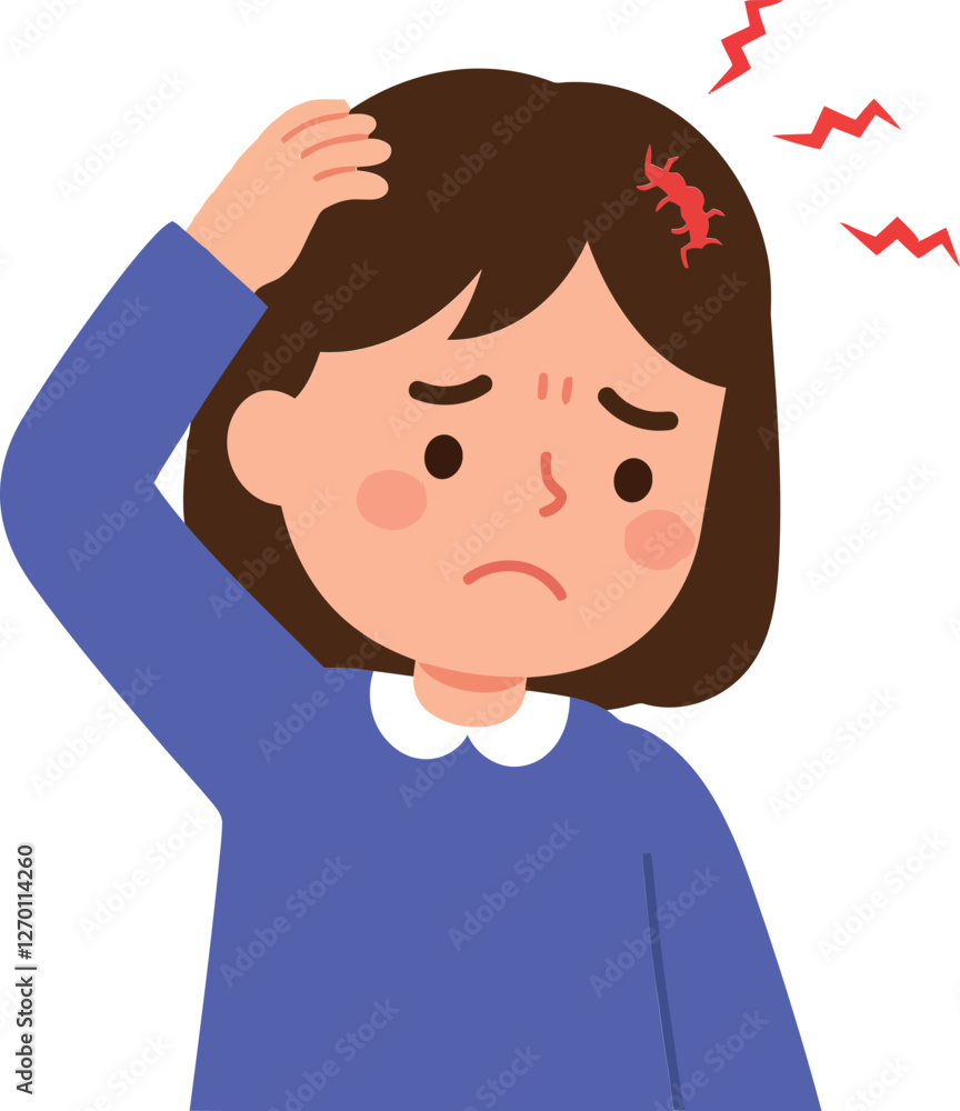 Girl with headache showing discomfort in flat vector illustration Girl with headache showing discomfort in flat vector illustration