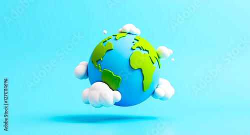Fototapeta Naklejka Na Ścianę i Meble -  3d render of a playful earth with fluffy clouds