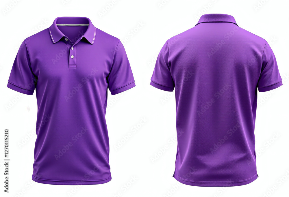 High-quality mockup of a purple polo shirt, showcasing front and back views, isolated on white. Perfect for branding and design projects. High-quality mockup of a purple polo shirt, showcasing front and back views, isolated on white. Perfect for branding and design projects.