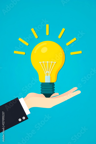hand gently holding a bright yellow lightbulb representing a new idea