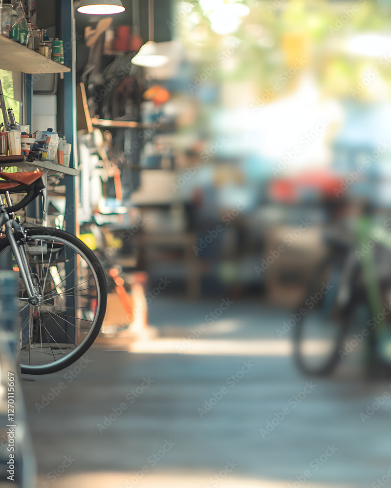 Bicycle Wheel and Cluttered Workshop Interior Bicycle Wheel and Cluttered Workshop Interior