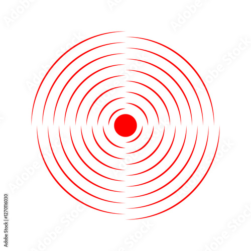 Pain localization icon. Sore, ache or inflammation symbol. Pulse, vibration or civerage sign. Shockwave, radar, sonar wave or sound signal pictogram isolated on white background. Vector illustration.