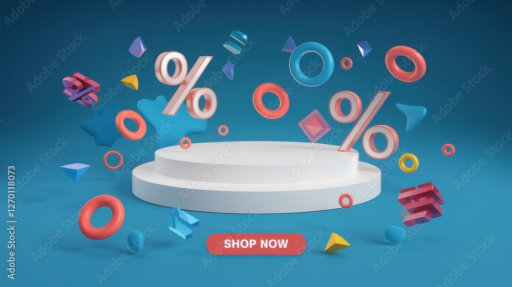 Fototapeta premium Promotional display featuring percentages and geometric shapes for shopping