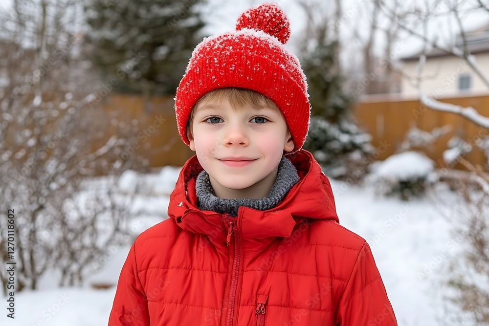 Child enjoying winter snow backyard portrait cold environment natural light joyful moment Child enjoying winter snow backyard portrait cold environment natural light joyful moment