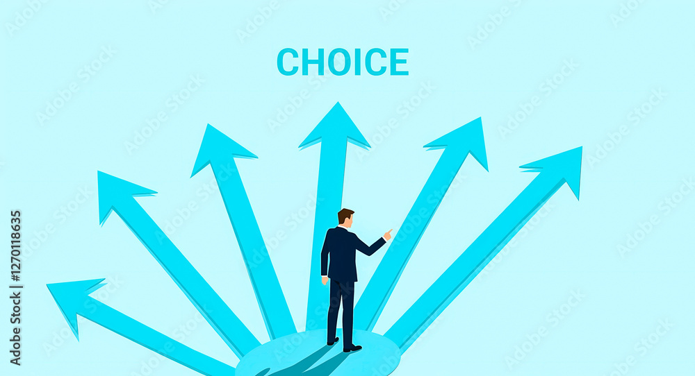 businessman facing multiple upward arrows symbolizing choices and decision-making businessman facing multiple upward arrows symbolizing choices and decision-making