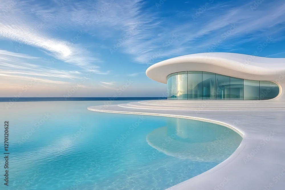 Fototapeta premium Serene oceanfront living a contemporary coastal home design with architectural elegance