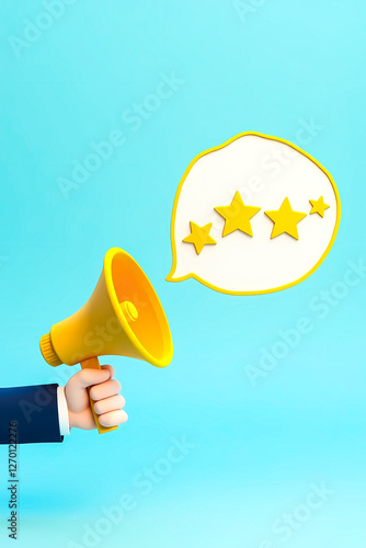hand holding megaphone announcing four-star feedback