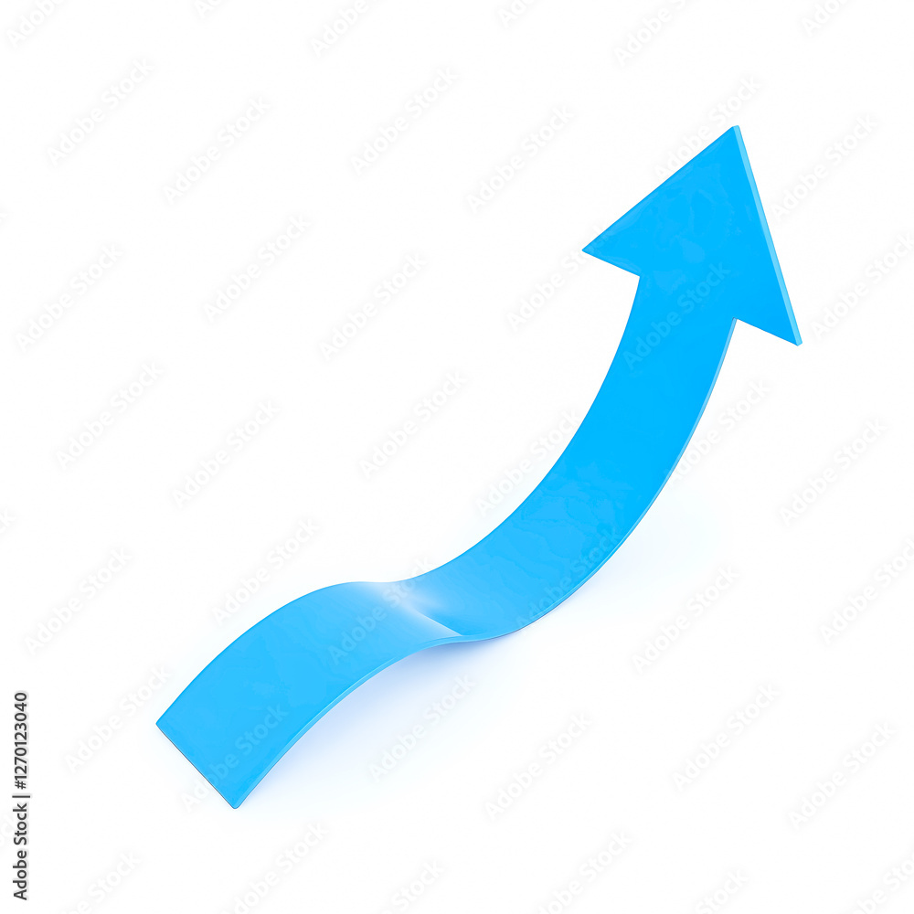 dynamic curved blue arrow points upward against a white background dynamic curved blue arrow points upward against a white background