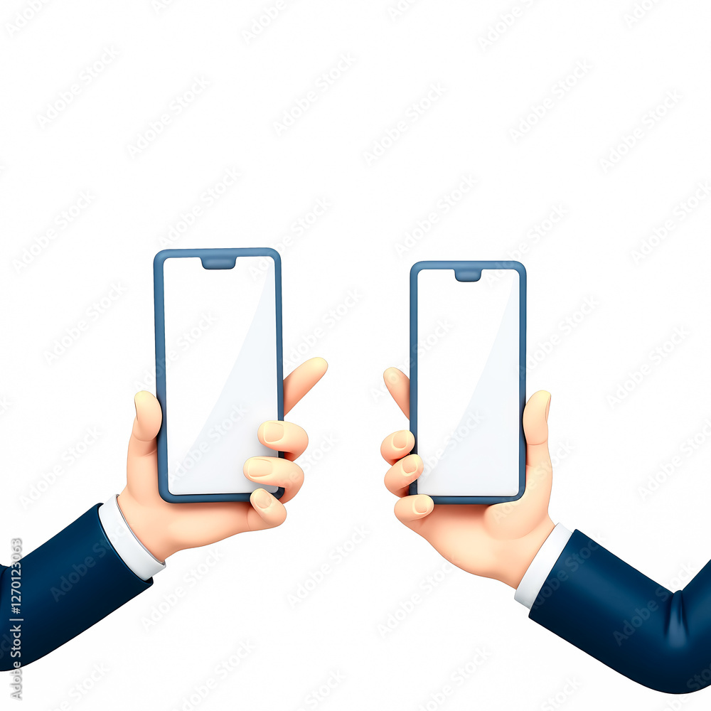 two hands in business attire holding smartphones with blank screens two hands in business attire holding smartphones with blank screens