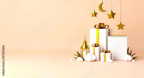 festive golden gifts with stars and moon decorations