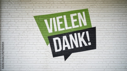 Vielen dank text painted on white brick wall background