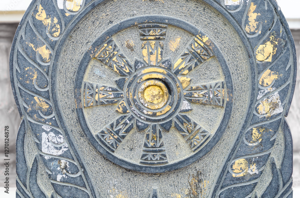 Decorative stone with intricate circular design Decorative stone with intricate circular design