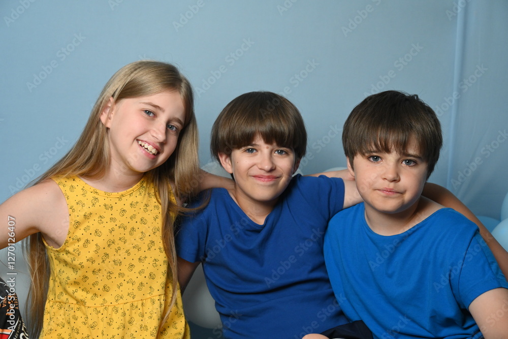 beautiful children on blue background beautiful children on blue background