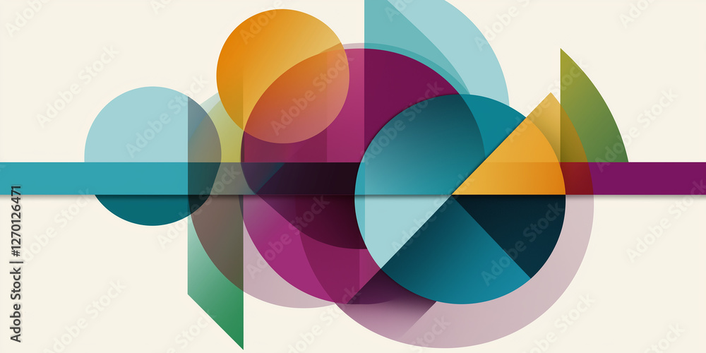 Colorful geometric shapes creating abstract design with overlapping circles and triangles Colorful geometric shapes creating abstract design with overlapping circles and triangles