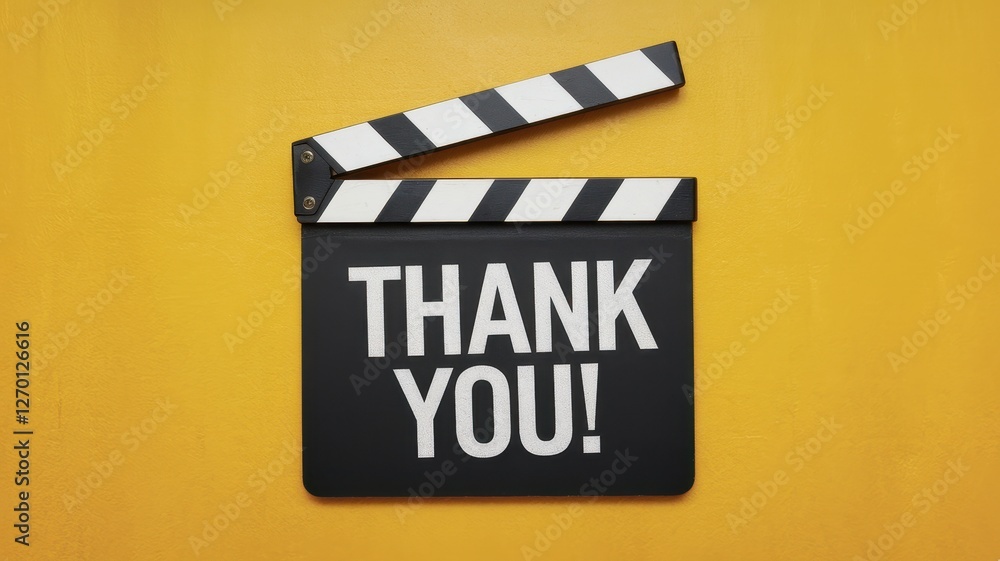 Naklejka premium Film slate with the words thank you on yellow background