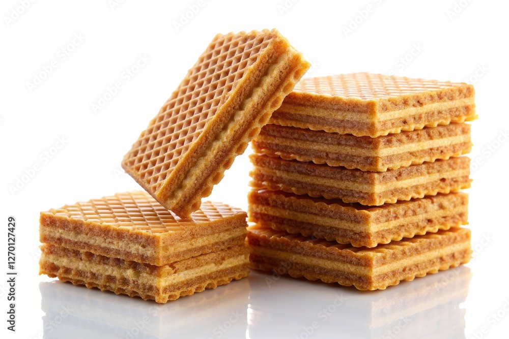 Silhouette of stacked wafer biscuit cubes, a crisp, sweet dessert treat, beautifully photographed on white. Silhouette of stacked wafer biscuit cubes, a crisp, sweet dessert treat, beautifully photographed on white.