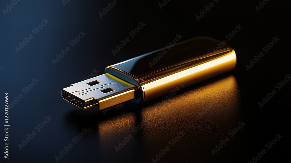 Gold USB flash drive on dark background. Gold USB flash drive on dark background.