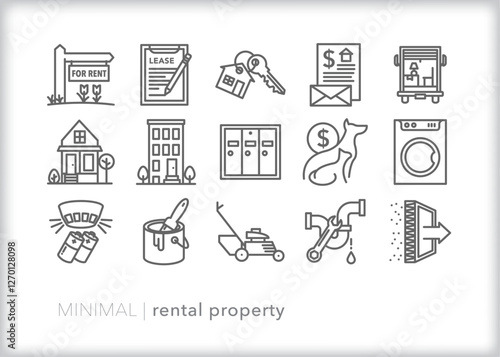 Set of rental property icons of items landlords may have to maintain and renters may need to consider before signing a lease