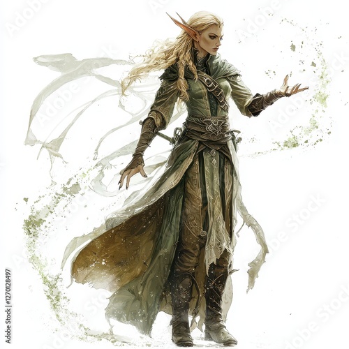 Elven Wizard with Pointed Ears Gracefully Casting Magical Energy