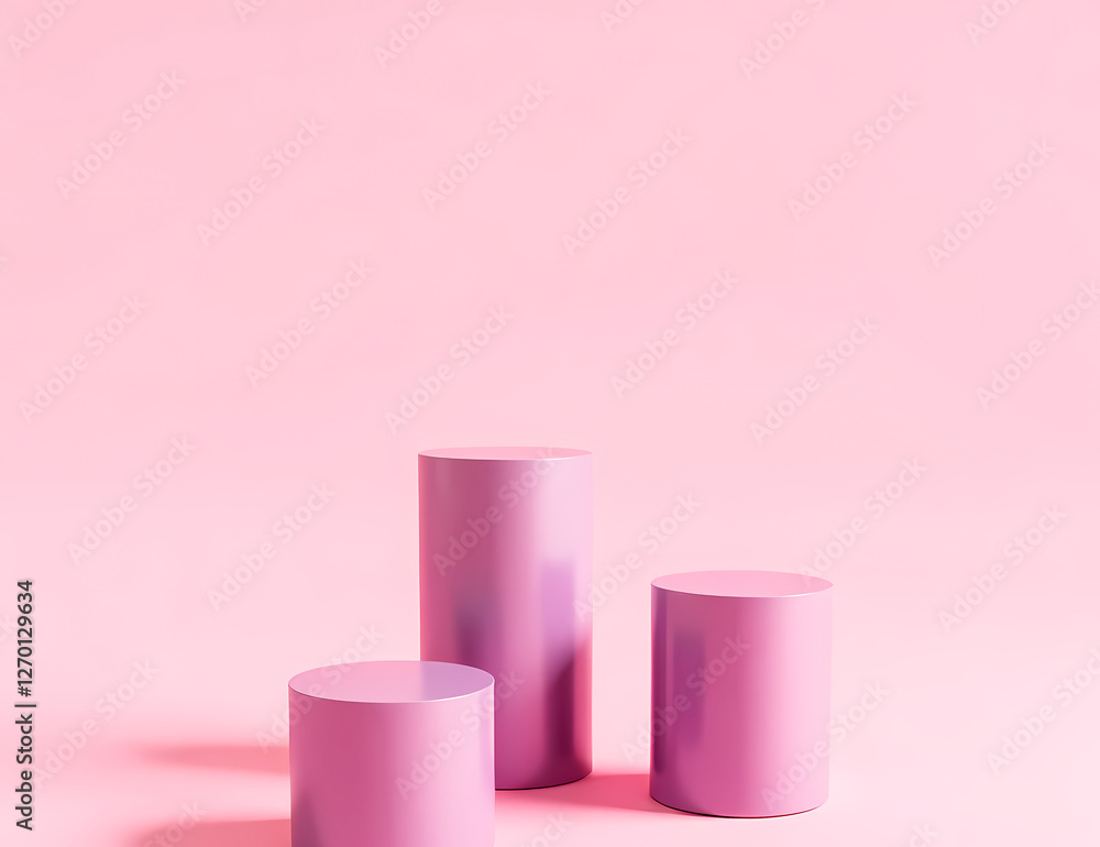 three light pink cylinders on a pink background three light pink cylinders on a pink background
