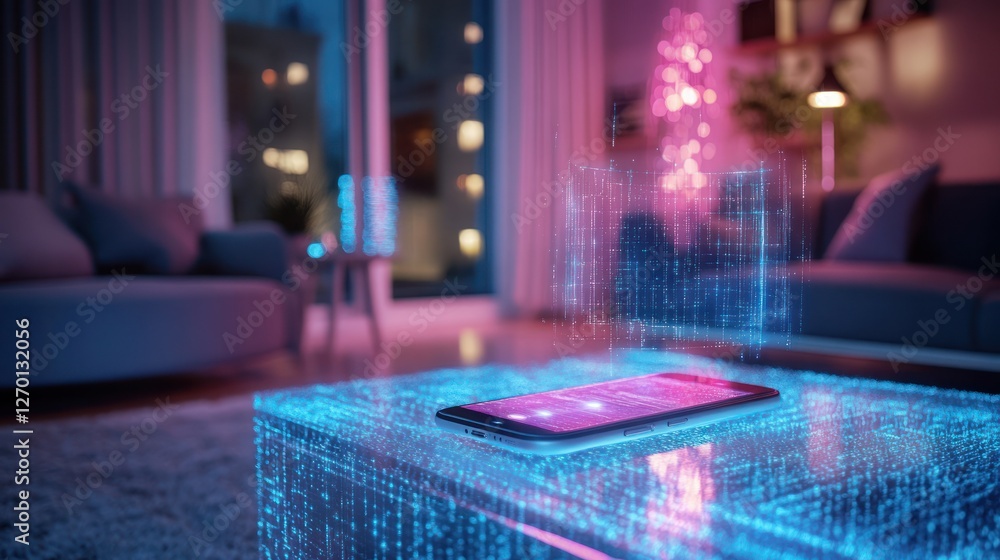 Smart Home Technology: Futuristic Living Room with Interactive Interface Smart Home Technology: Futuristic Living Room with Interactive Interface