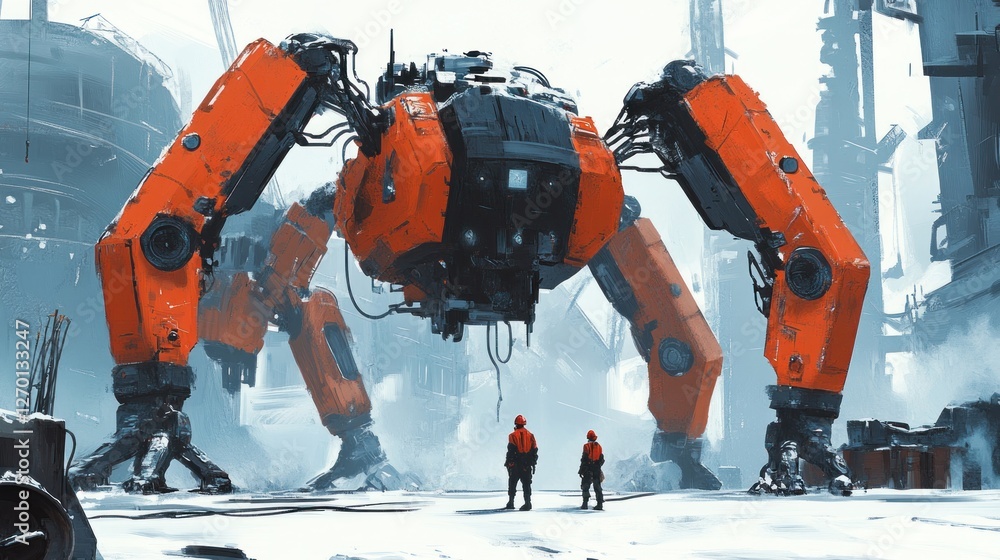Gigantic Orange Mech in a Post-Apocalyptic Wasteland Gigantic Orange Mech in a Post-Apocalyptic Wasteland