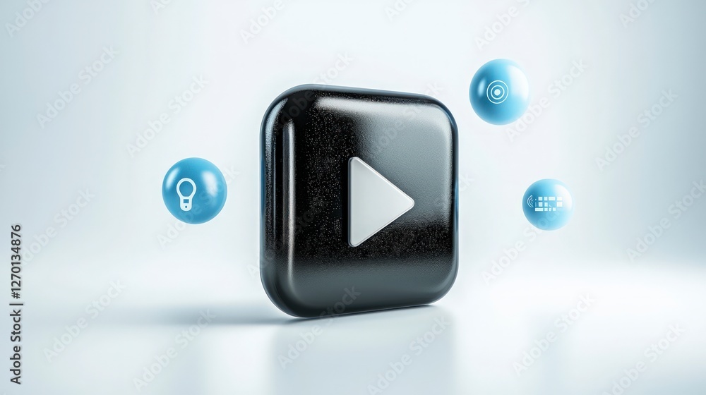 Play Button Icon Media App Technology Digital Interface 3D Render Play Button Icon Media App Technology Digital Interface 3D Render