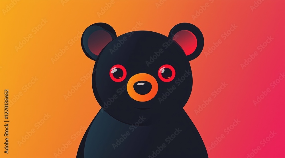 cute black bear with red eyes on a gradient background. simple and modern digital illustration.