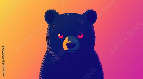 cute black bear with red eyes on a gradient background. simple and modern digital illustration.