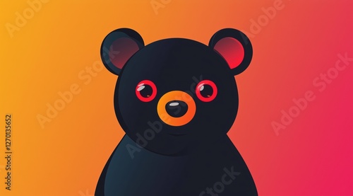 Obraz na płótnie cute black bear with red eyes on a gradient background. simple and modern digital illustration. w salonie