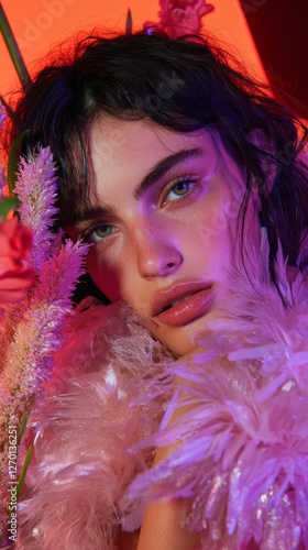 Spring flowers with women's fashion creativity, magazine style